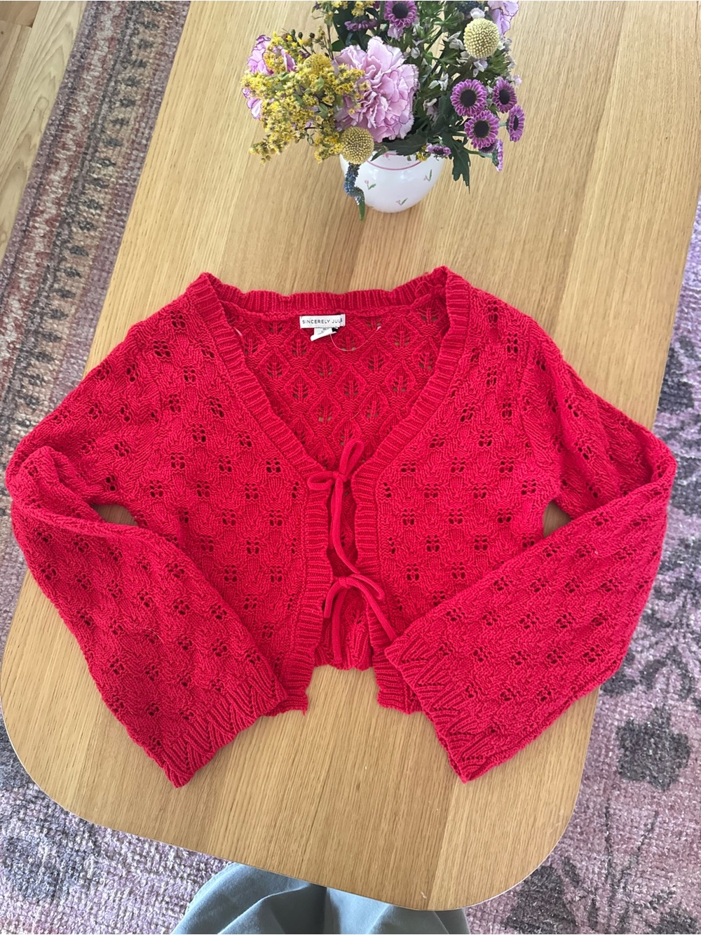 Red Tie-Front Knit Cardigan